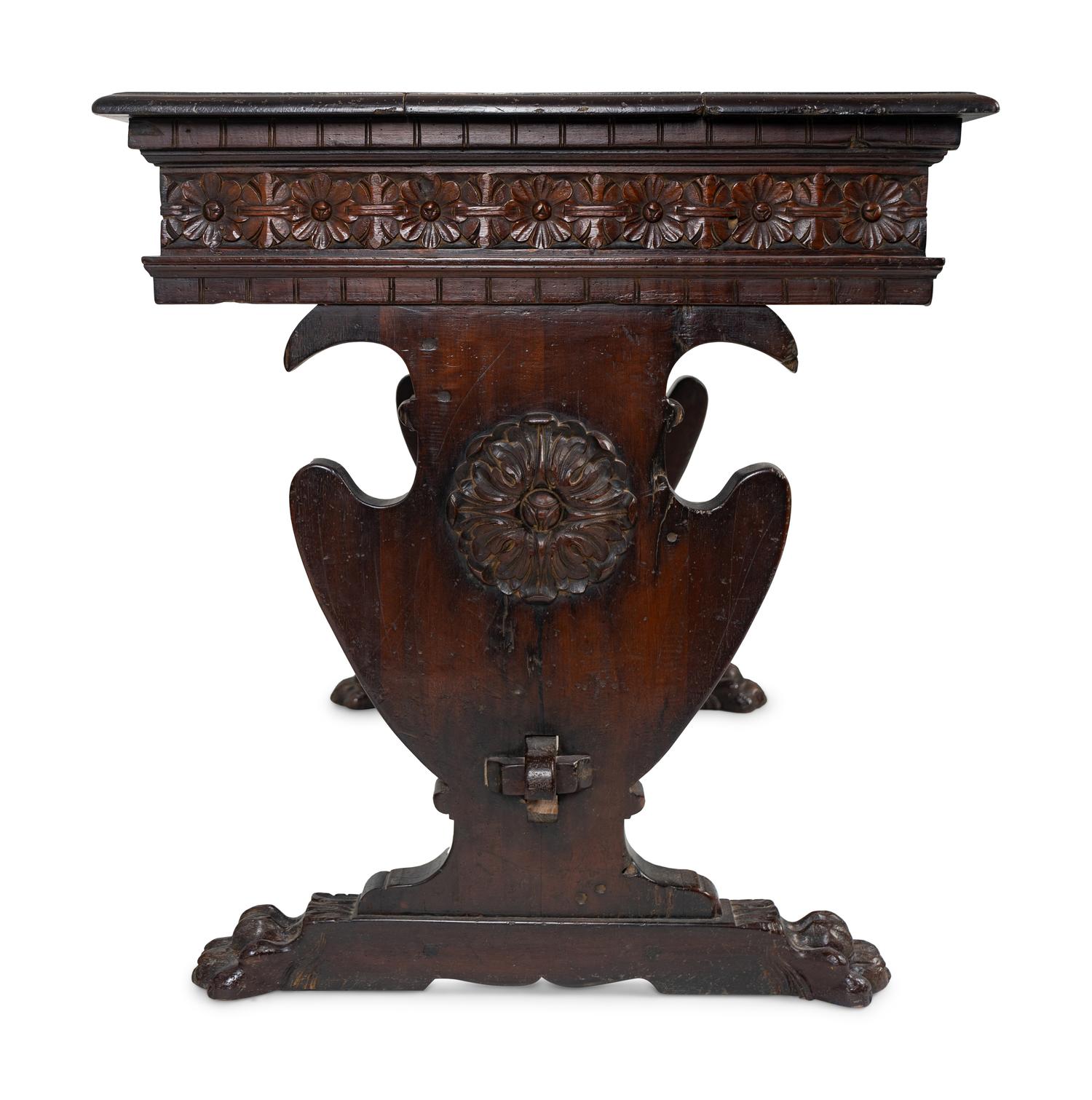 A Spanish Colonial Style Carved Walnut Desk and Chair — 19TH/20TH CENTURY
