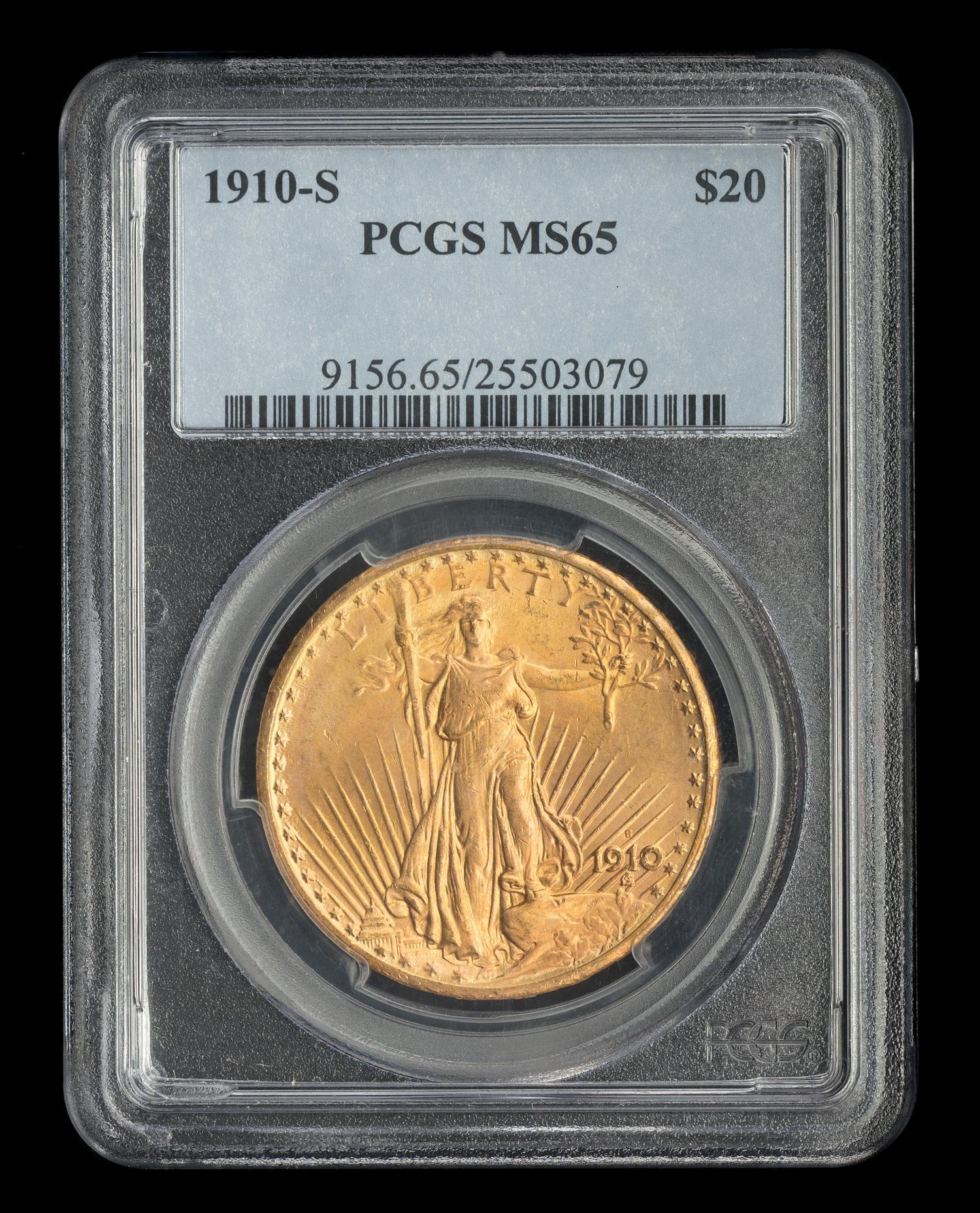 A United States 1910-S St. Gaudens $20 Gold Coin
