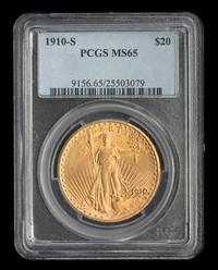 A United States 1910-S St. Gaudens $20 Gold Coin