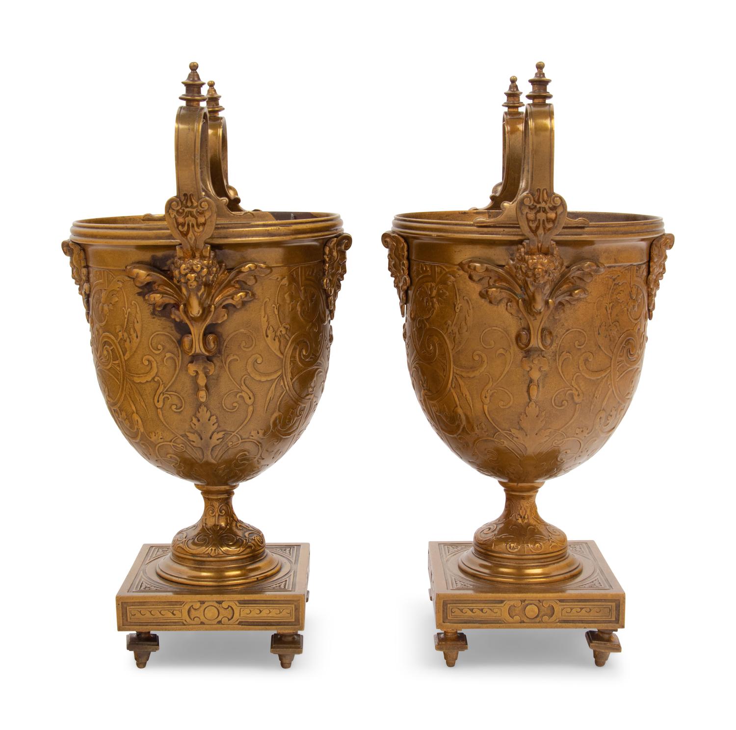 A Pair of Neoclassical Gilt Bronze Urn-Form Vases