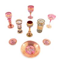 Nine Continental Enameled Ruby Glass Articles
