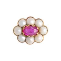 ANTIQUE, UNHEATED BURMESE RUBY AND PEARL BROOCH