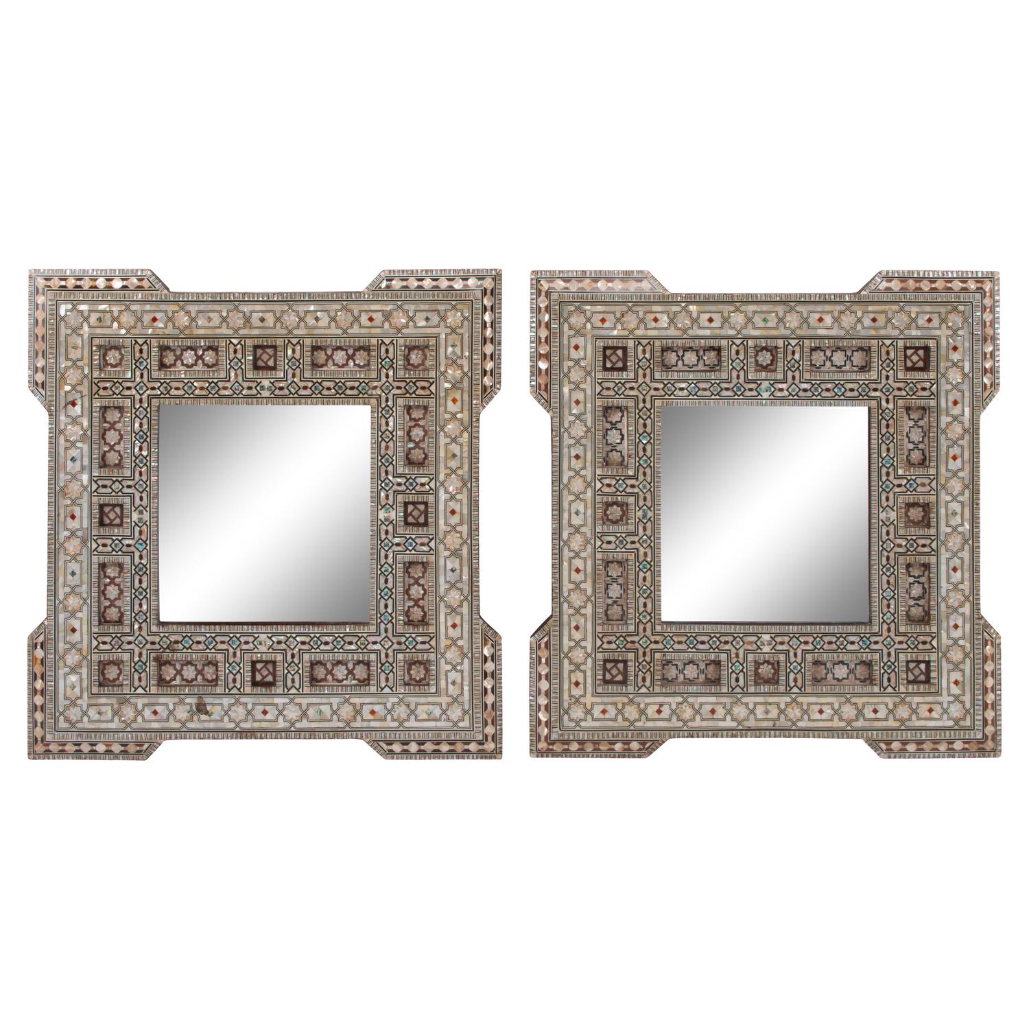 A Pair of Moorish Style Marquetry Mirrors