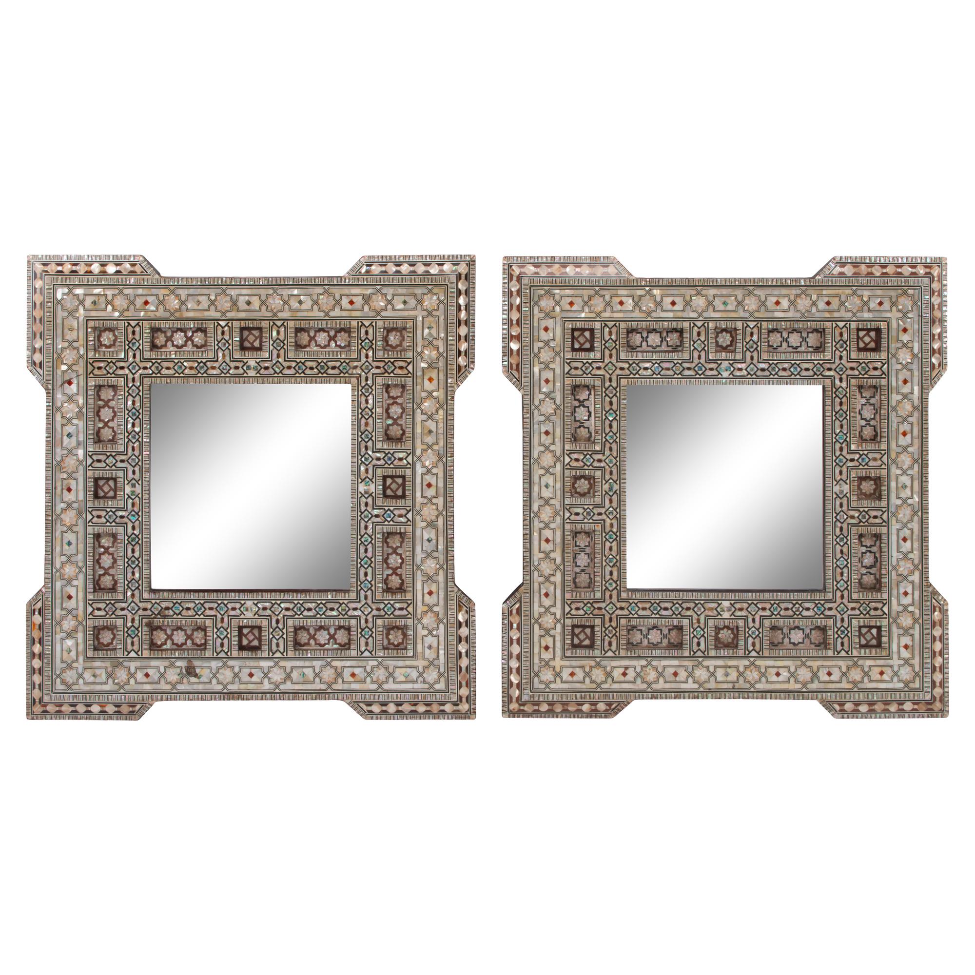 A Pair of Moorish Style Marquetry Mirrors