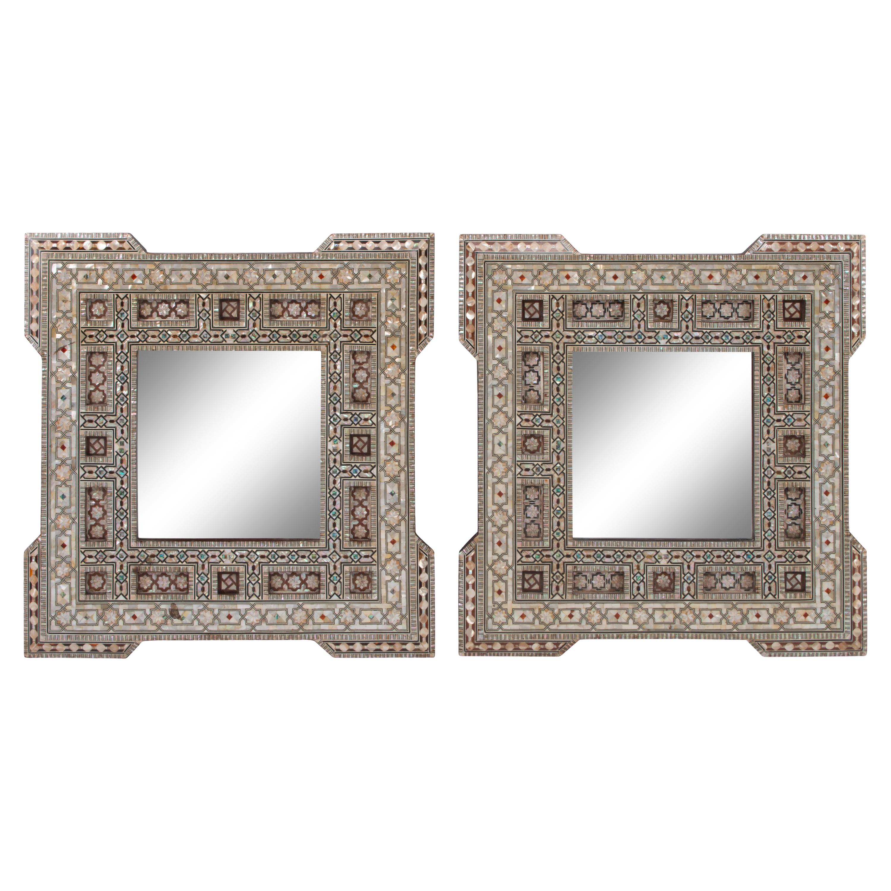 A Pair of Moorish Style Marquetry Mirrors