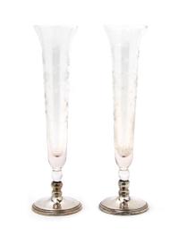 An American Sterling Silver Trumpet Vase, Height of first 12 1/2 inches.