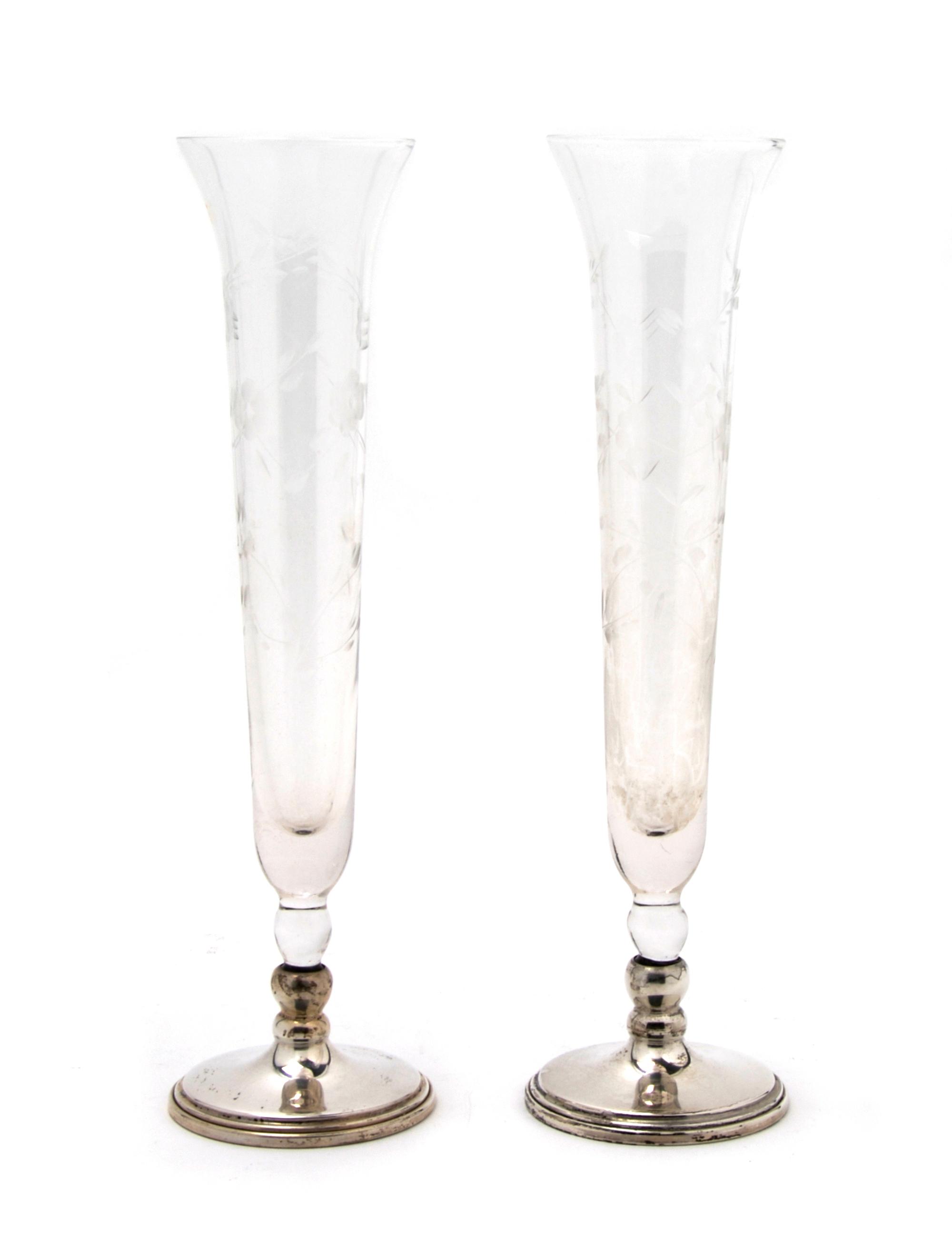 An American Sterling Silver Trumpet Vase, Height of first 12 1/2 inches.