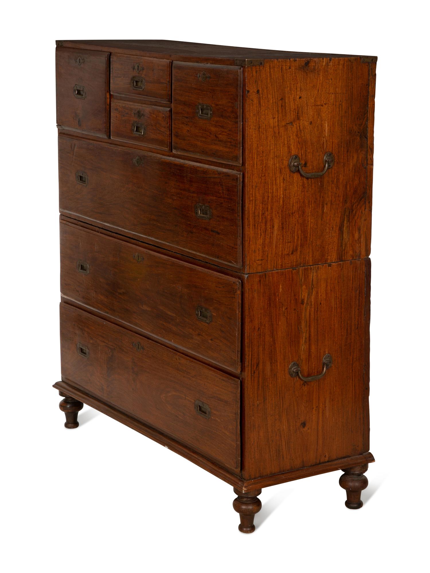 An Anglo-Indian Brass Mounted Mahogany Campaign Chest
