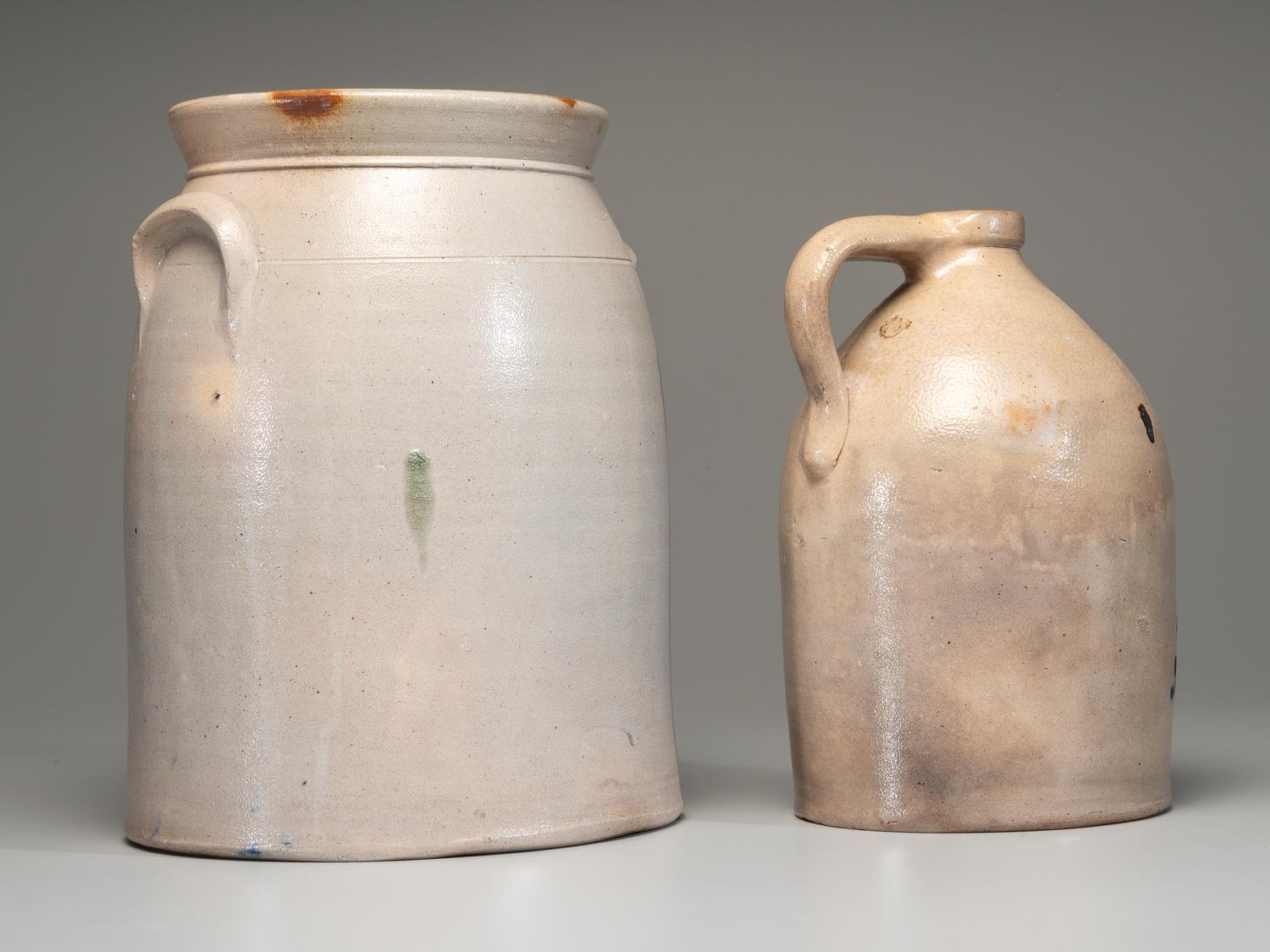 Two Cobalt Decorated Stoneware Vessels