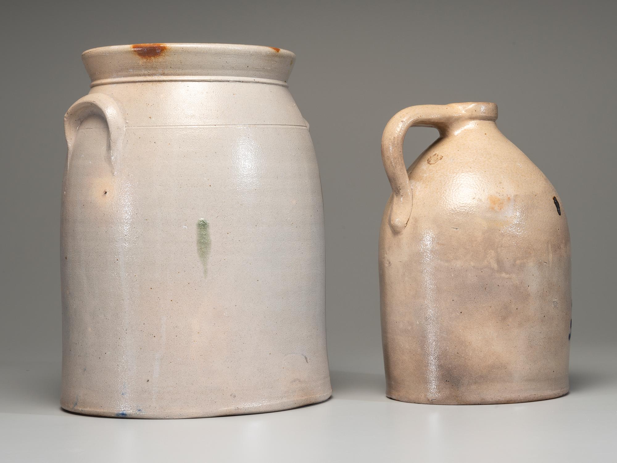 Two Cobalt Decorated Stoneware Vessels