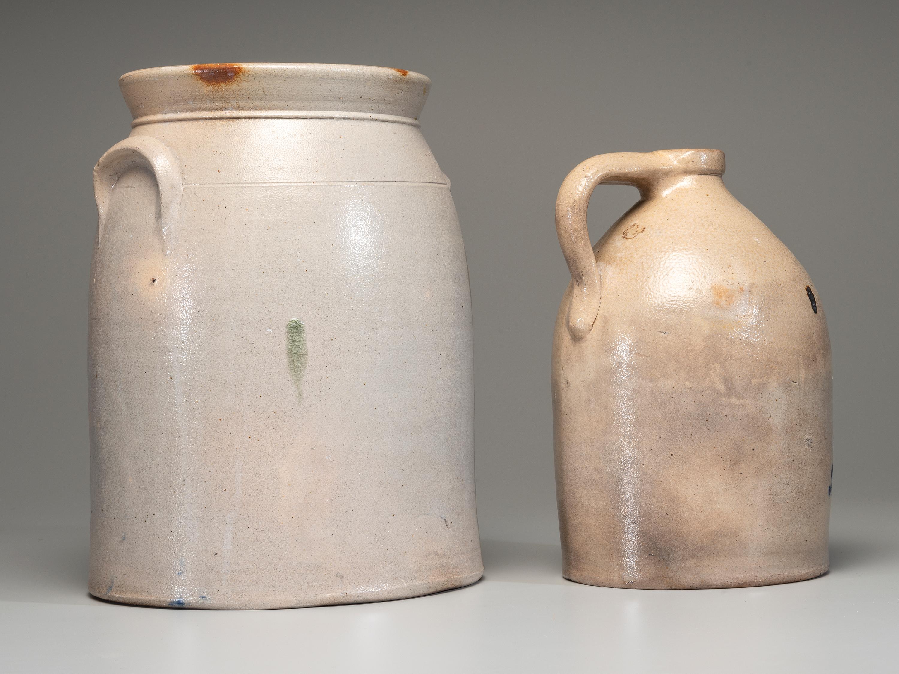 Two Cobalt Decorated Stoneware Vessels