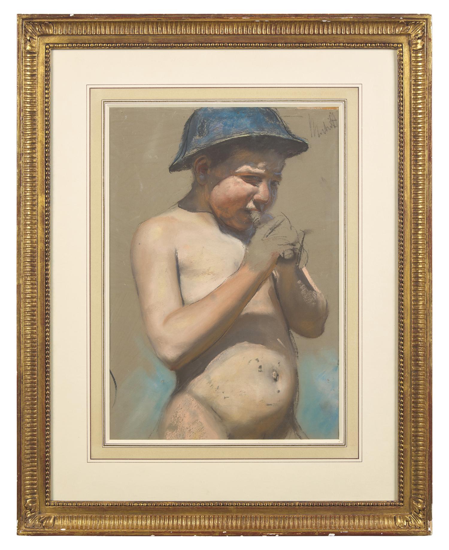 A Young Shepherd Boy Playing a Pipe