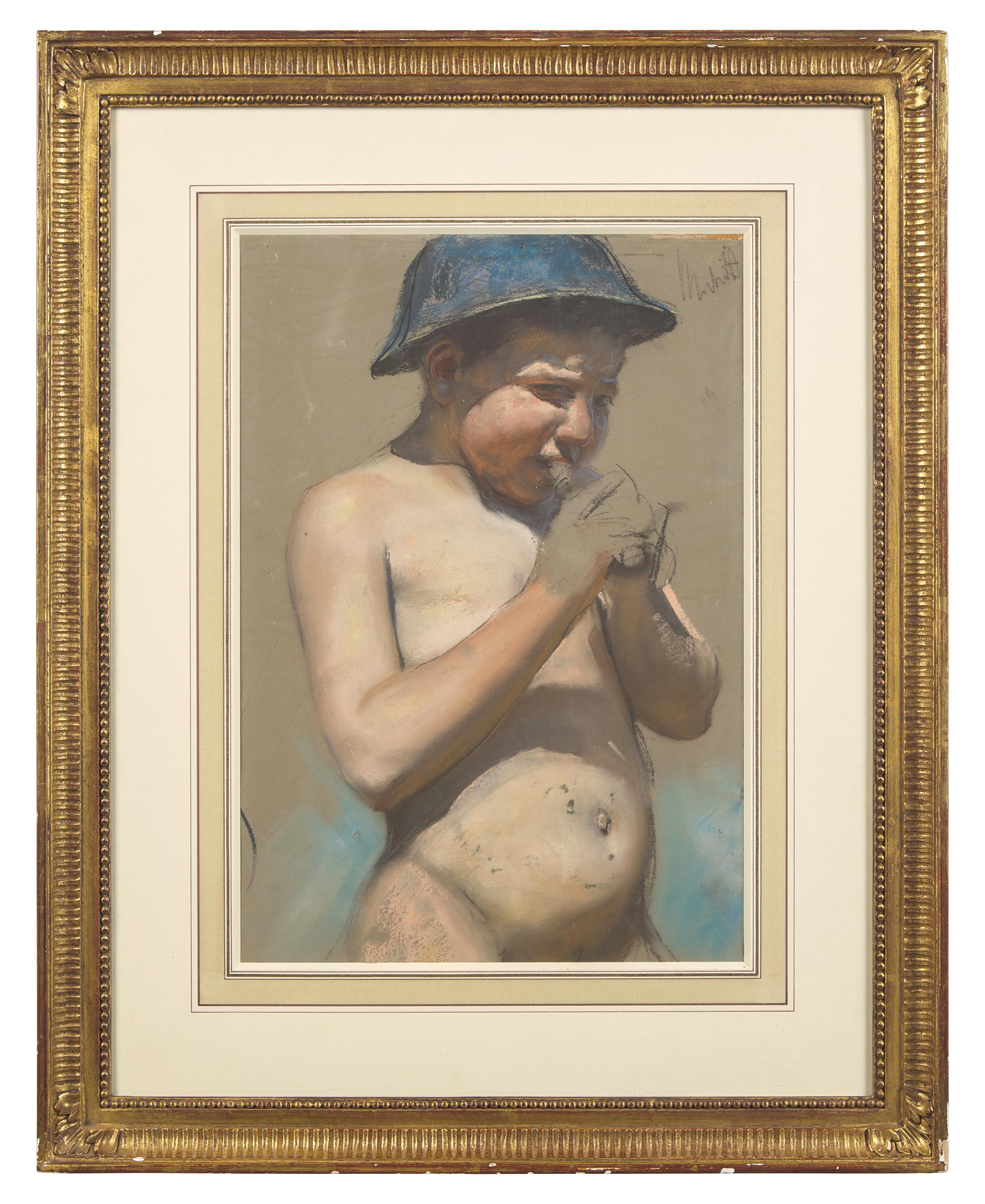 A Young Shepherd Boy Playing a Pipe