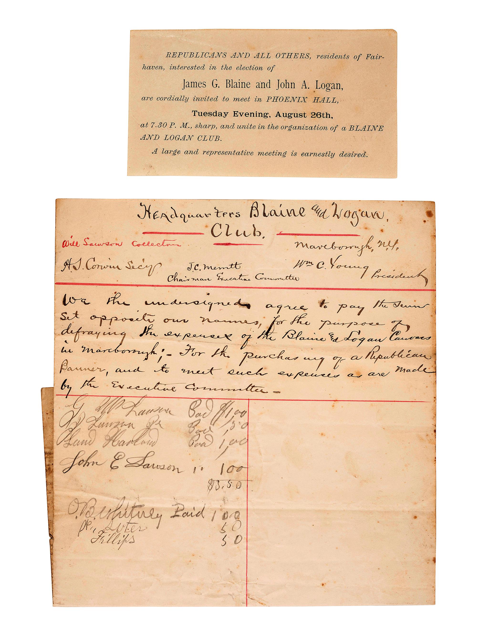 [1884 ELECTION]. -- [BLAINE, James G.]. Broadsides from the 1884 Blaine and Logan campaign, comprising: