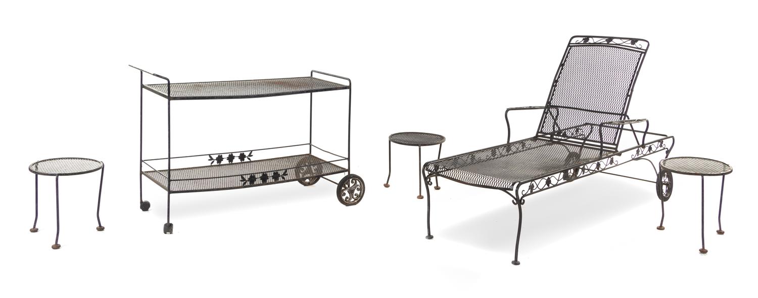 A Suite of Black-Painted Iron Garden Furniture