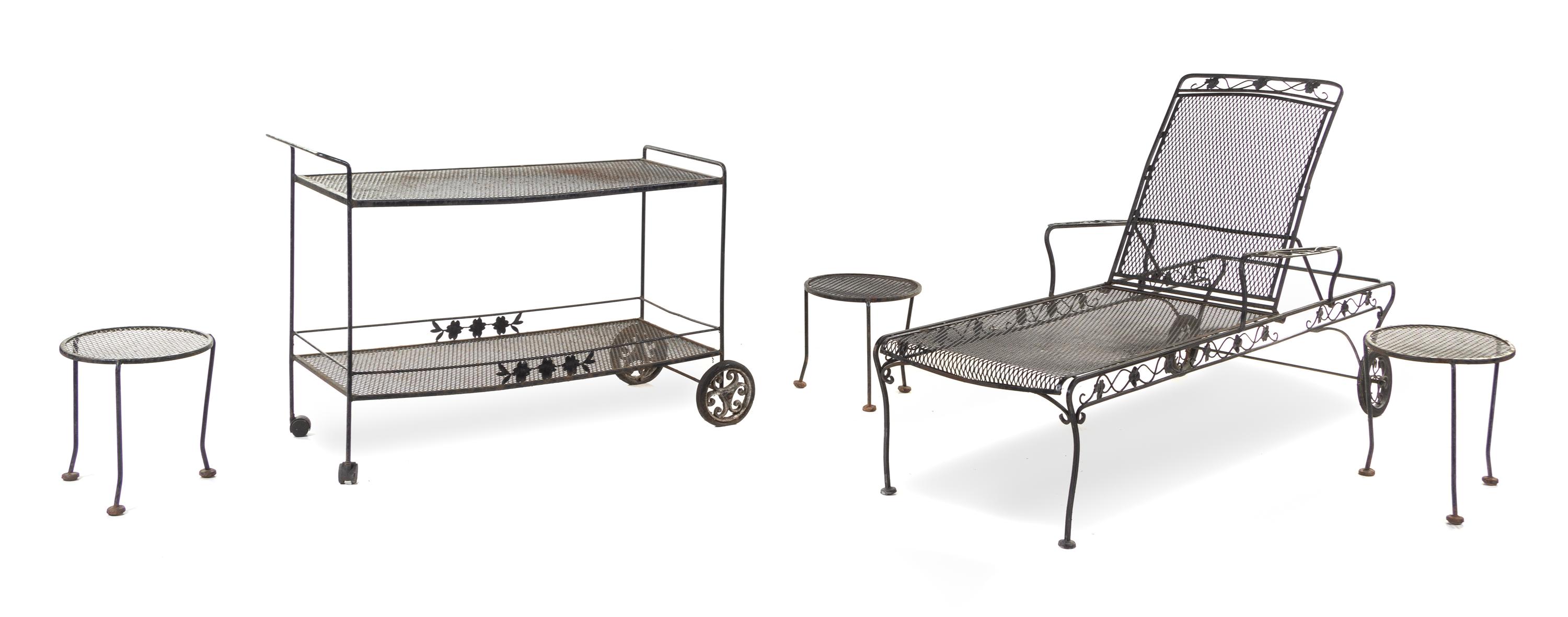 A Suite of Black-Painted Iron Garden Furniture