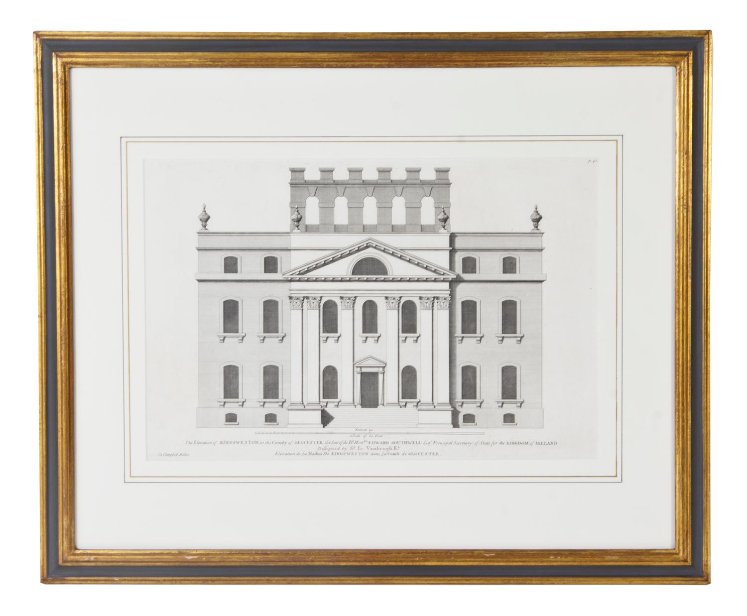 A Set of Six English Architectural Engravings, Height of plate 9 3/4 x width 14 3/4 inches.