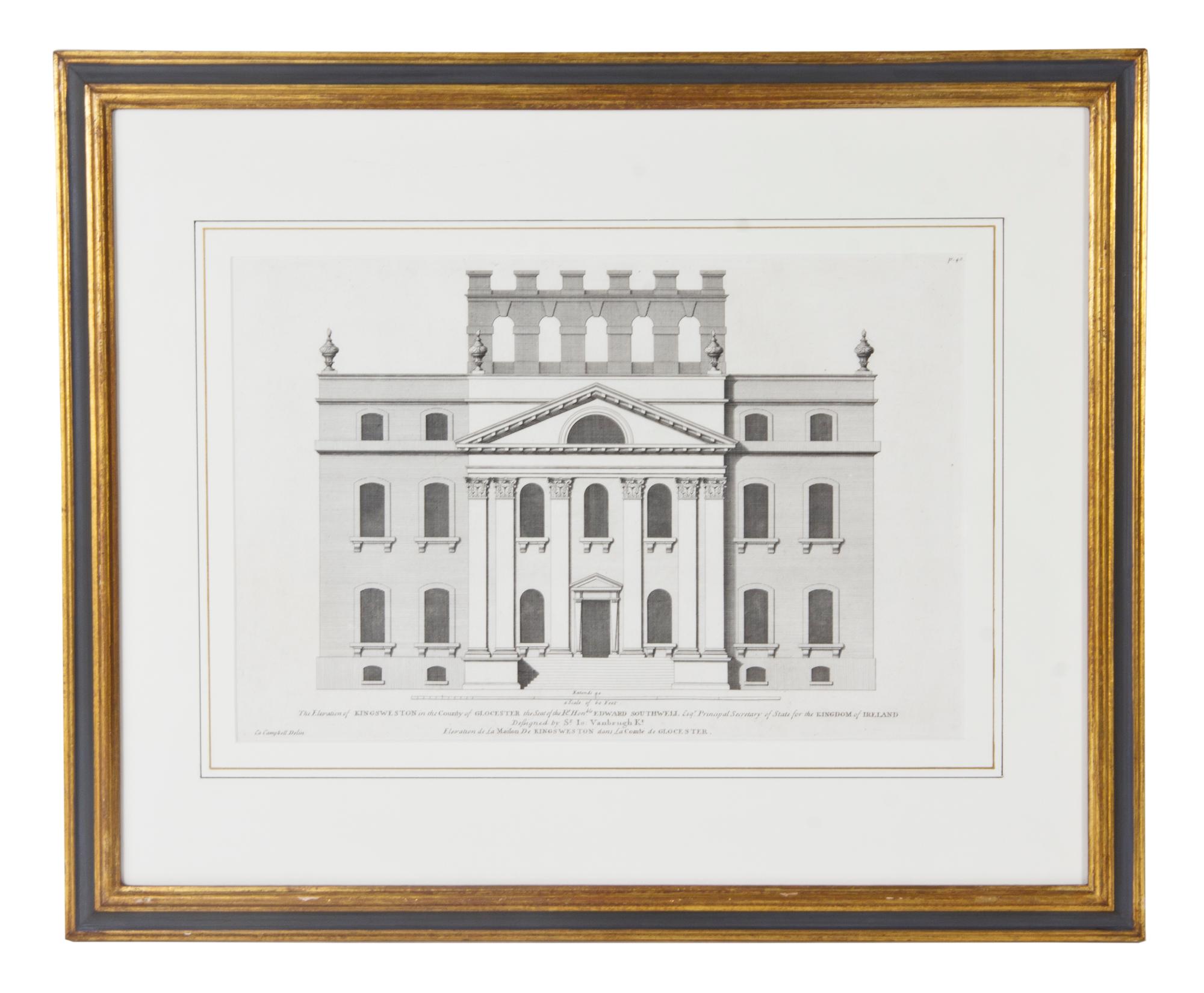 A Set of Six English Architectural Engravings, Height of plate 9 3/4 x width 14 3/4 inches.