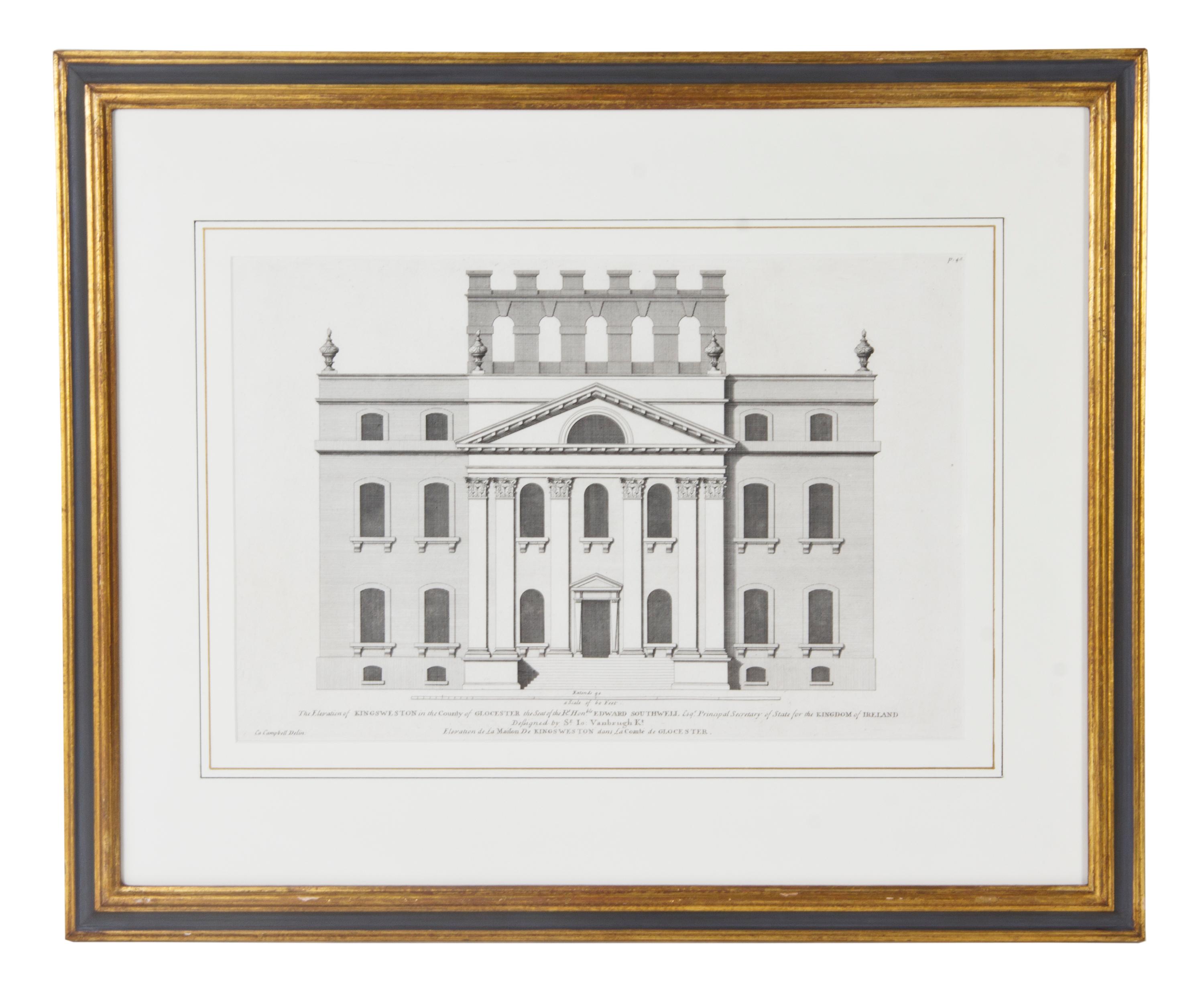 A Set of Six English Architectural Engravings, Height of plate 9 3/4 x width 14 3/4 inches.