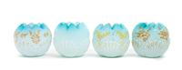 Four Victorian Satin Glass Rose Bowls Height of tallest 5 1/8 inches — 19TH CENTURY