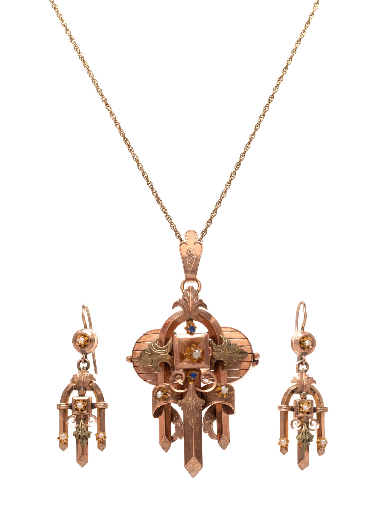 ANTIQUE, BICOLOR GOLD-FILLED AND SEED PEARL SET