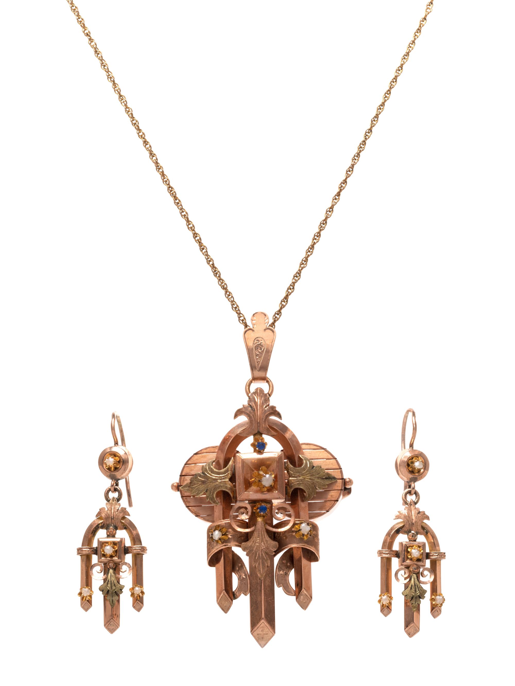 ANTIQUE, BICOLOR GOLD-FILLED AND SEED PEARL SET