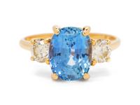 A 14 Karat Yellow Gold, Sapphire and Diamond Ring,