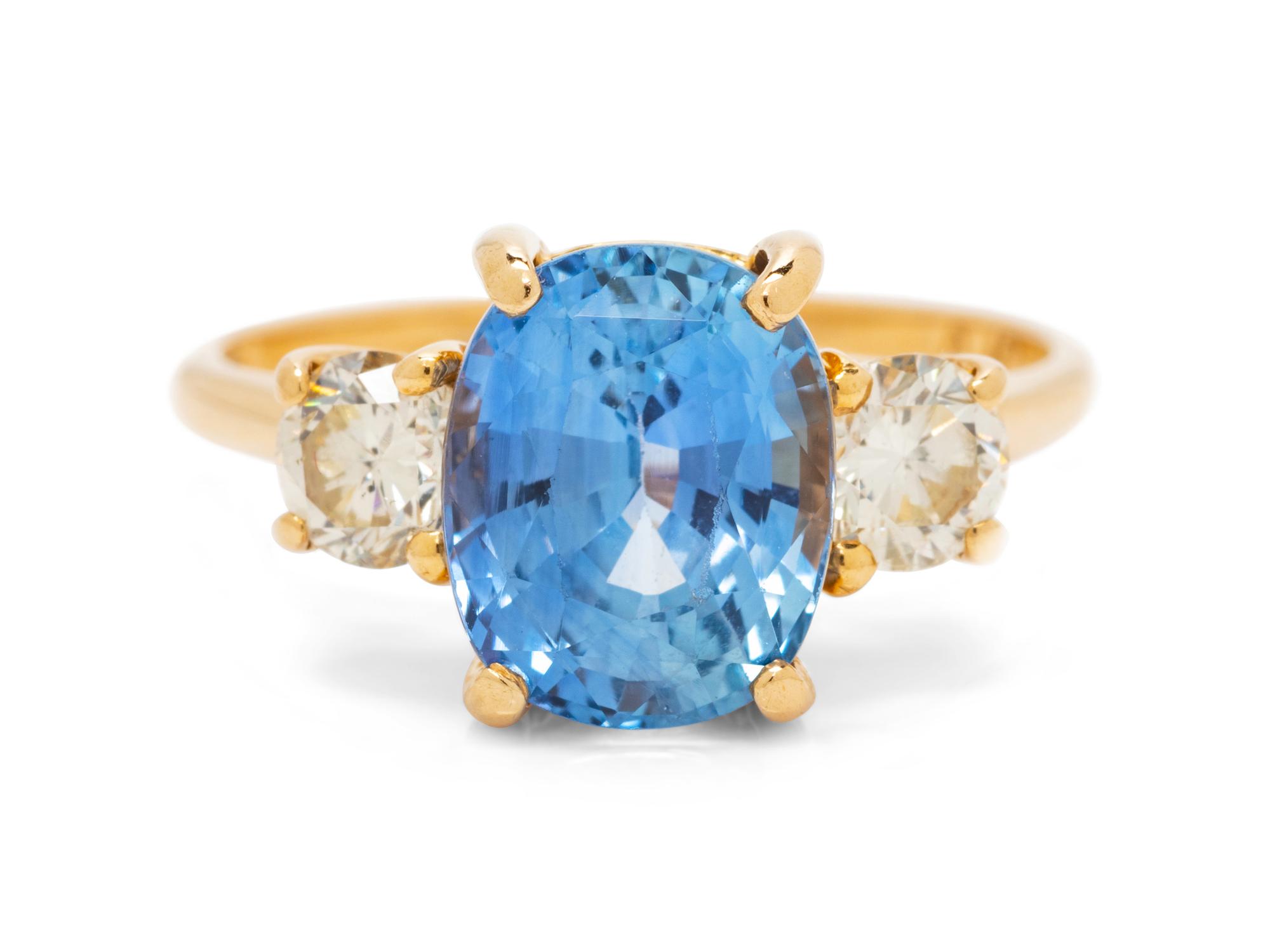 A 14 Karat Yellow Gold, Sapphire and Diamond Ring,