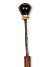A Continental Brass and Bone Inlaid Walnut Tailor's 'System' Walking Stick