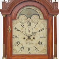 A Federal inlaid mahogany tall case clock Face signed Ephraim Willard (1755-1832), circa 1800