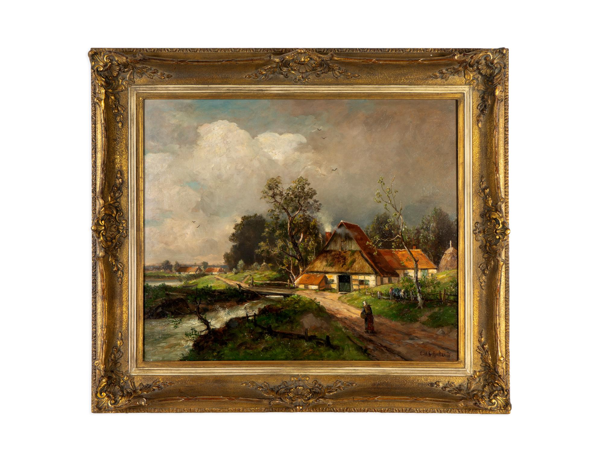Cottage by Bridge Over Stream