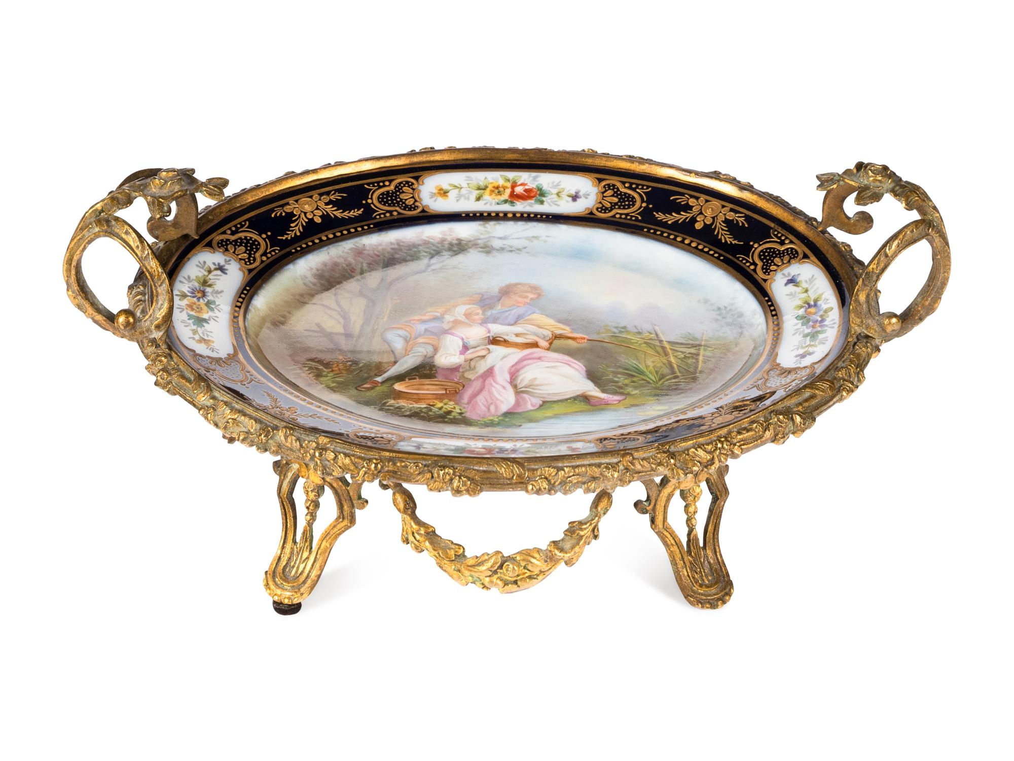 A Sèvres Gilt Bronze Mounted Porcelain Cabinet Plate