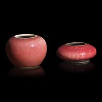 Two Chinese Copper Red Glazed Porcelain Water Coupes, 19th Century — 清晚期 銅紅釉水盂兩件