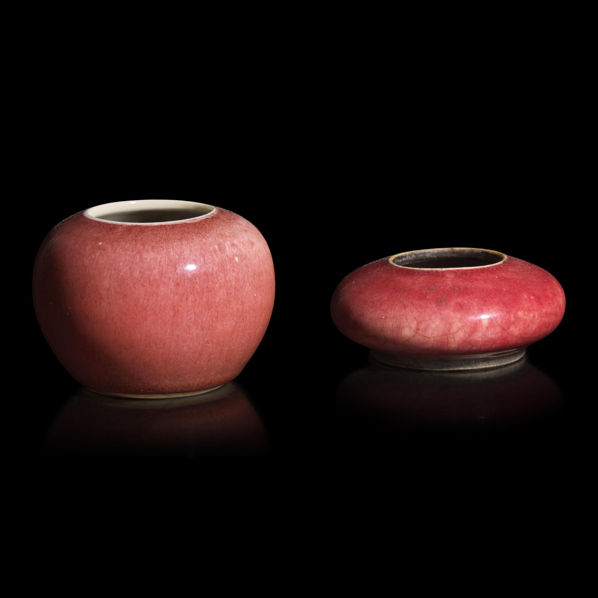 Two Chinese Copper Red Glazed Porcelain Water Coupes, 19th Century — 清晚期 銅紅釉水盂兩件