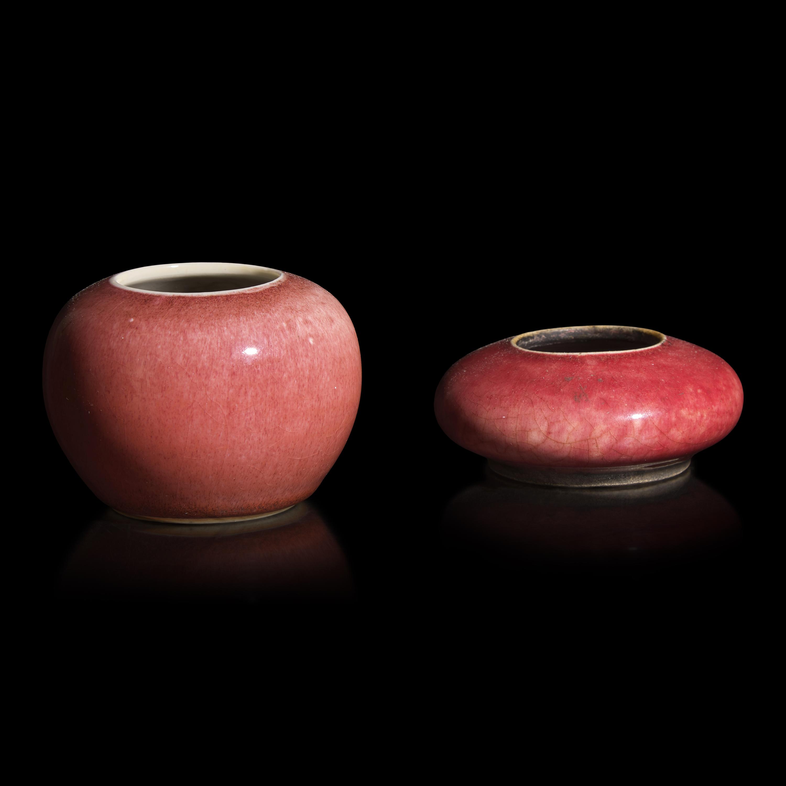 Two Chinese Copper Red Glazed Porcelain Water Coupes, 19th Century — 清晚期 銅紅釉水盂兩件