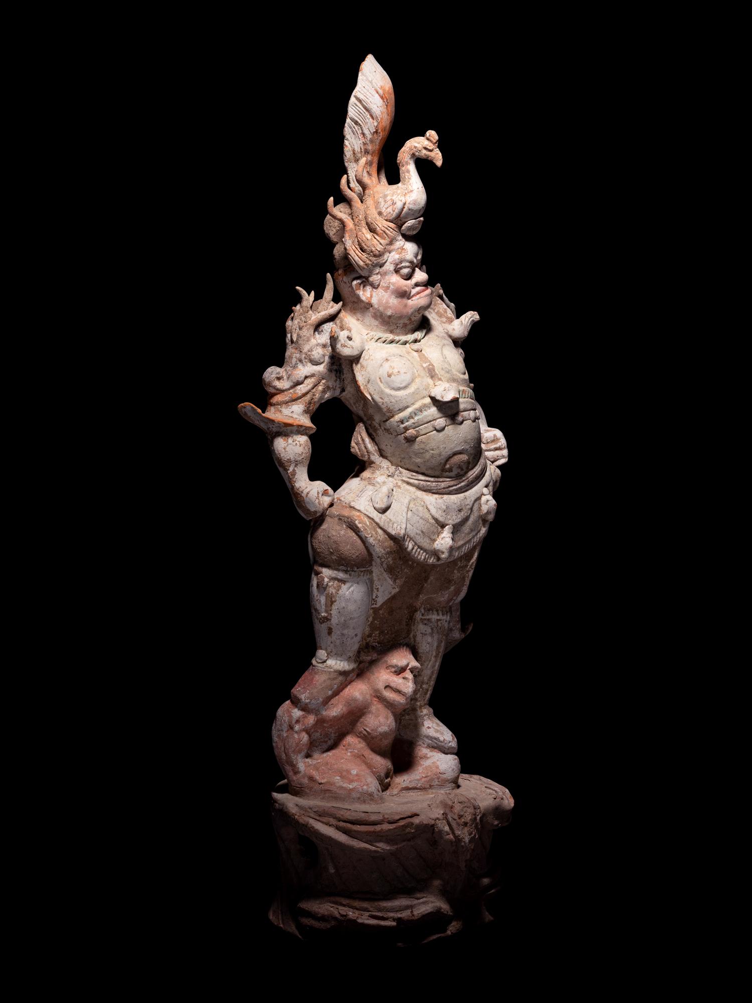 A Pair of Painted Pottery Figures of Lokapala