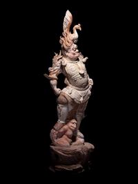 A Pair of Painted Pottery Figures of Lokapala