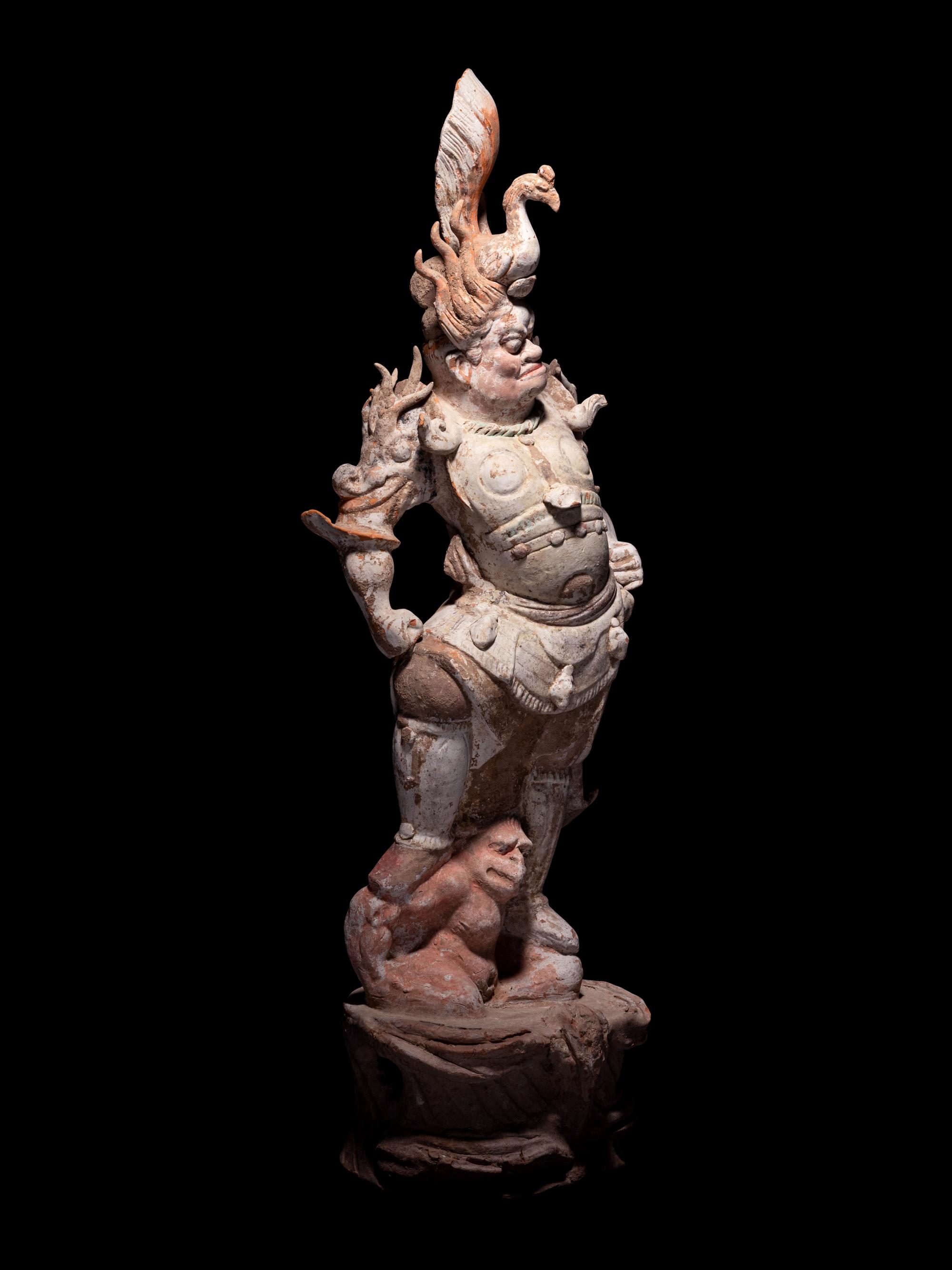A Pair of Painted Pottery Figures of Lokapala