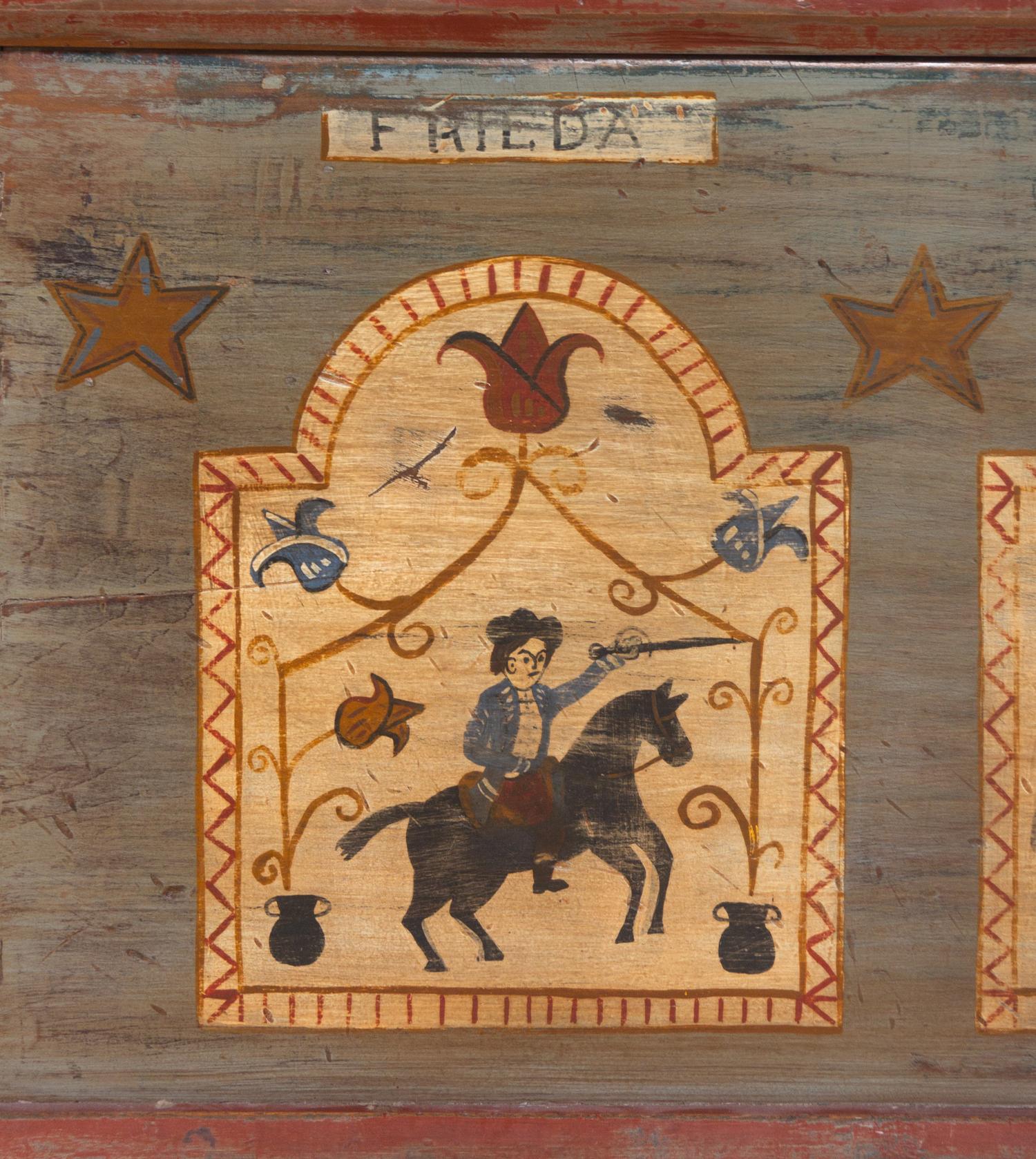 A Federal Polychrome Painted Unicorn Blanket Chest