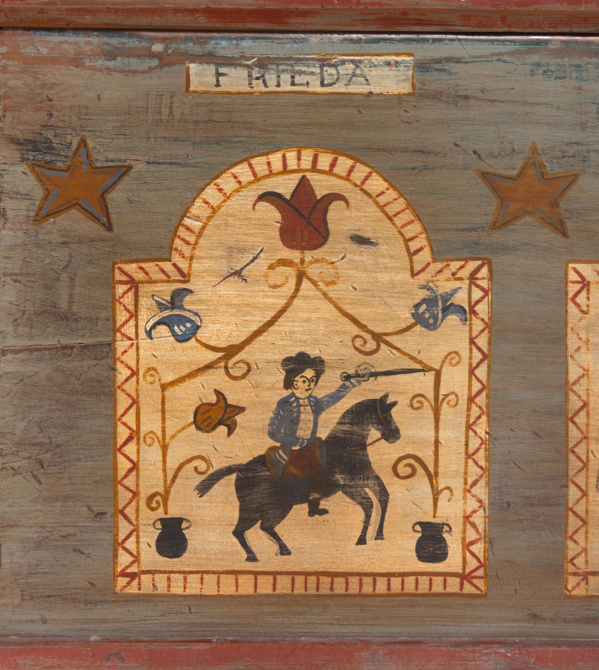 A Federal Polychrome Painted Unicorn Blanket Chest