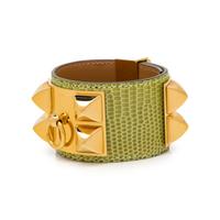 Hermès, Collier de Chien Bracelet in Light Green Lizard