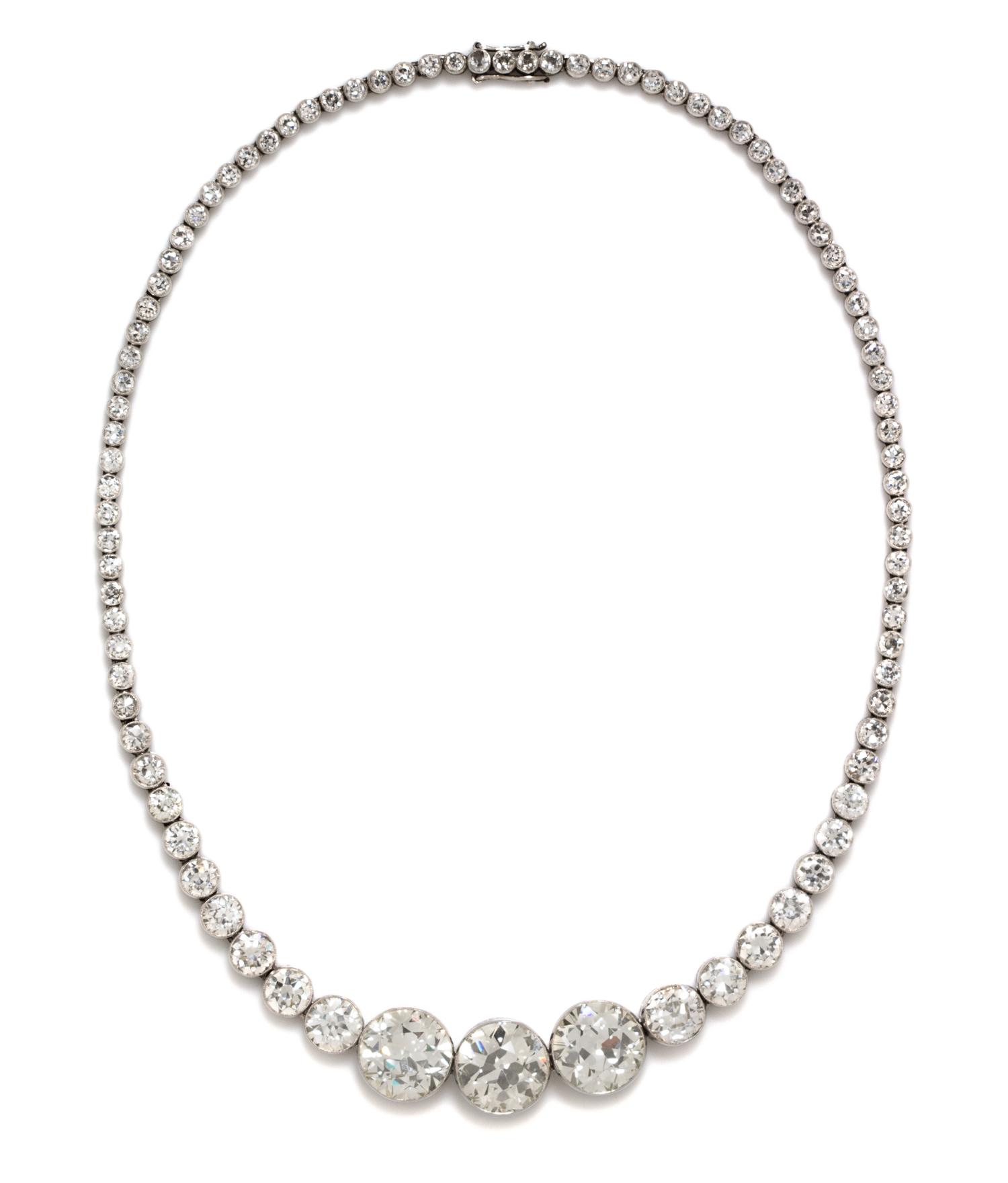 An Important Platinum and Diamond Graduated Line Necklace, 29.30 dwts.