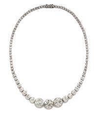 An Important Platinum and Diamond Graduated Line Necklace, 29.30 dwts.
