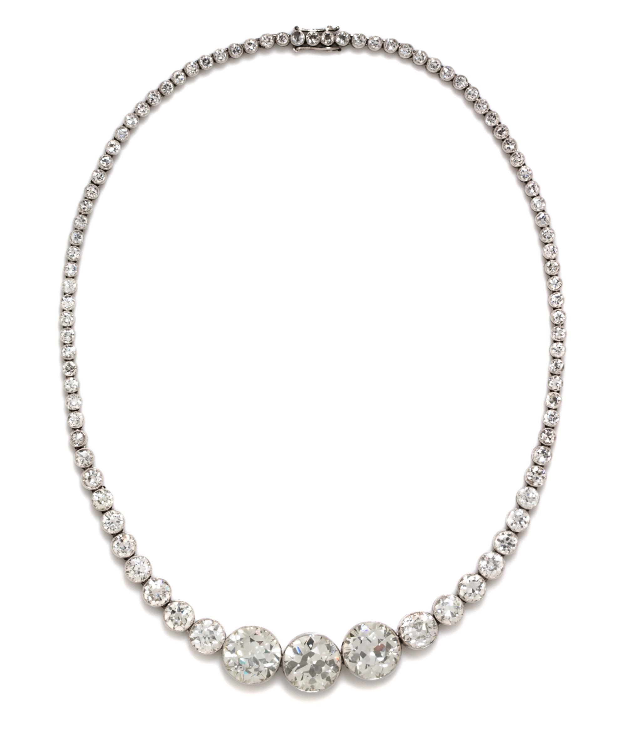An Important Platinum and Diamond Graduated Line Necklace, 29.30 dwts.