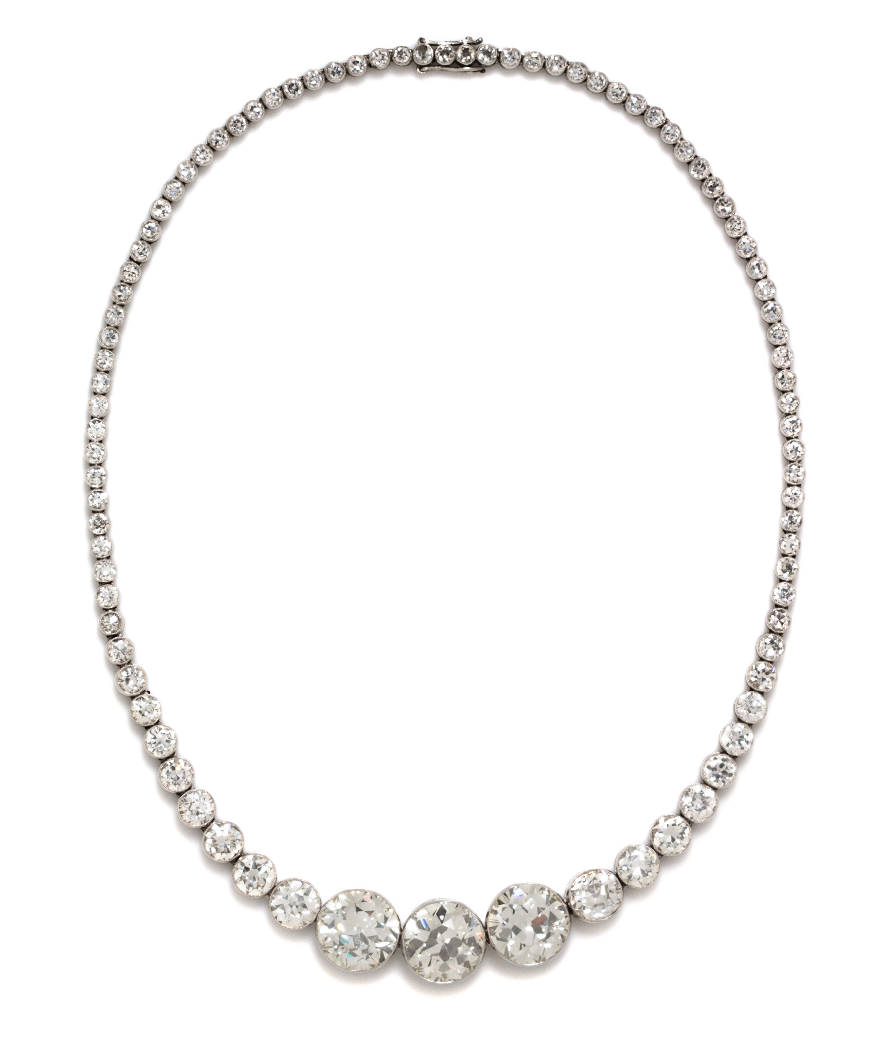 An Important Platinum and Diamond Graduated Line Necklace, 29.30 dwts.