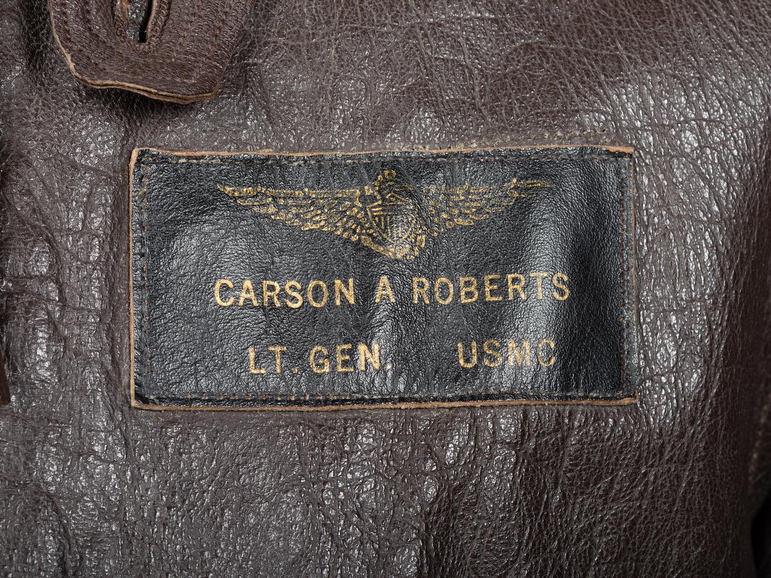[MILITARIA]. Lt. General Carson A. Roberts (1905-1983) G-1 military flight jacket with Fleet Marine Force, Pacific squadron patch.
