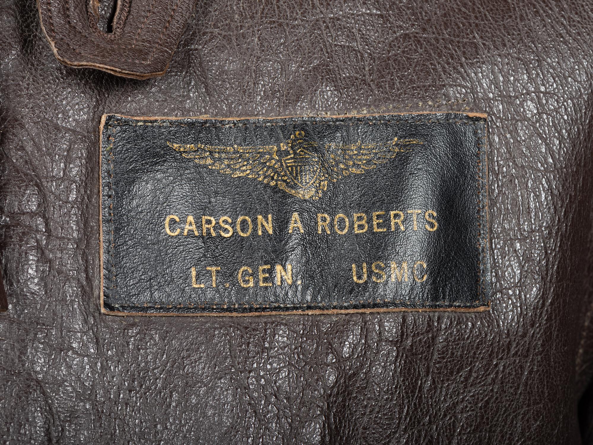 [MILITARIA]. Lt. General Carson A. Roberts (1905-1983) G-1 military flight jacket with Fleet Marine Force, Pacific squadron patch.