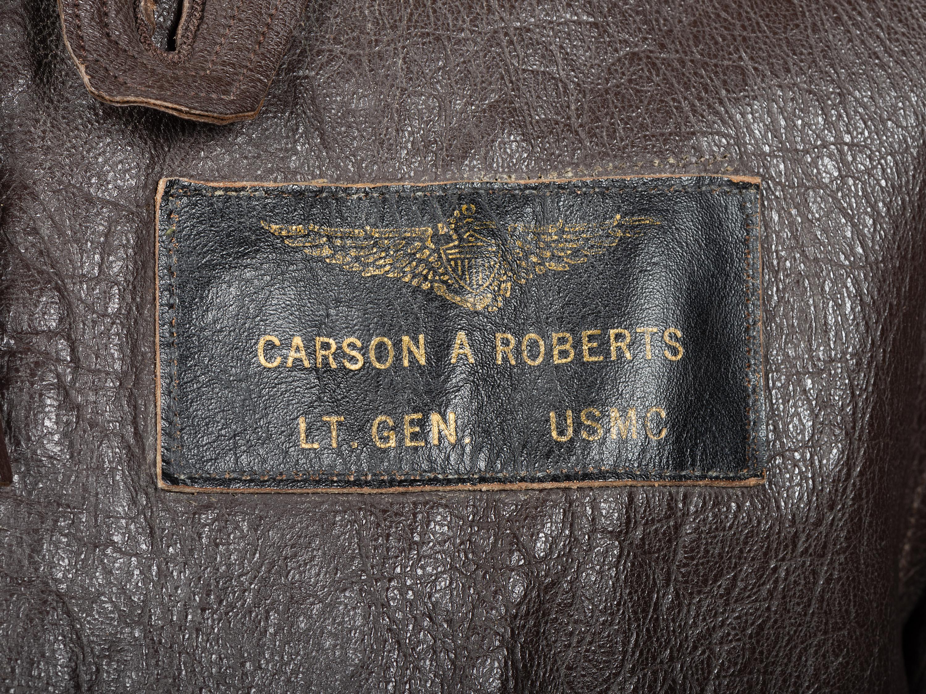 [MILITARIA]. Lt. General Carson A. Roberts (1905-1983) G-1 military flight jacket with Fleet Marine Force, Pacific squadron patch.