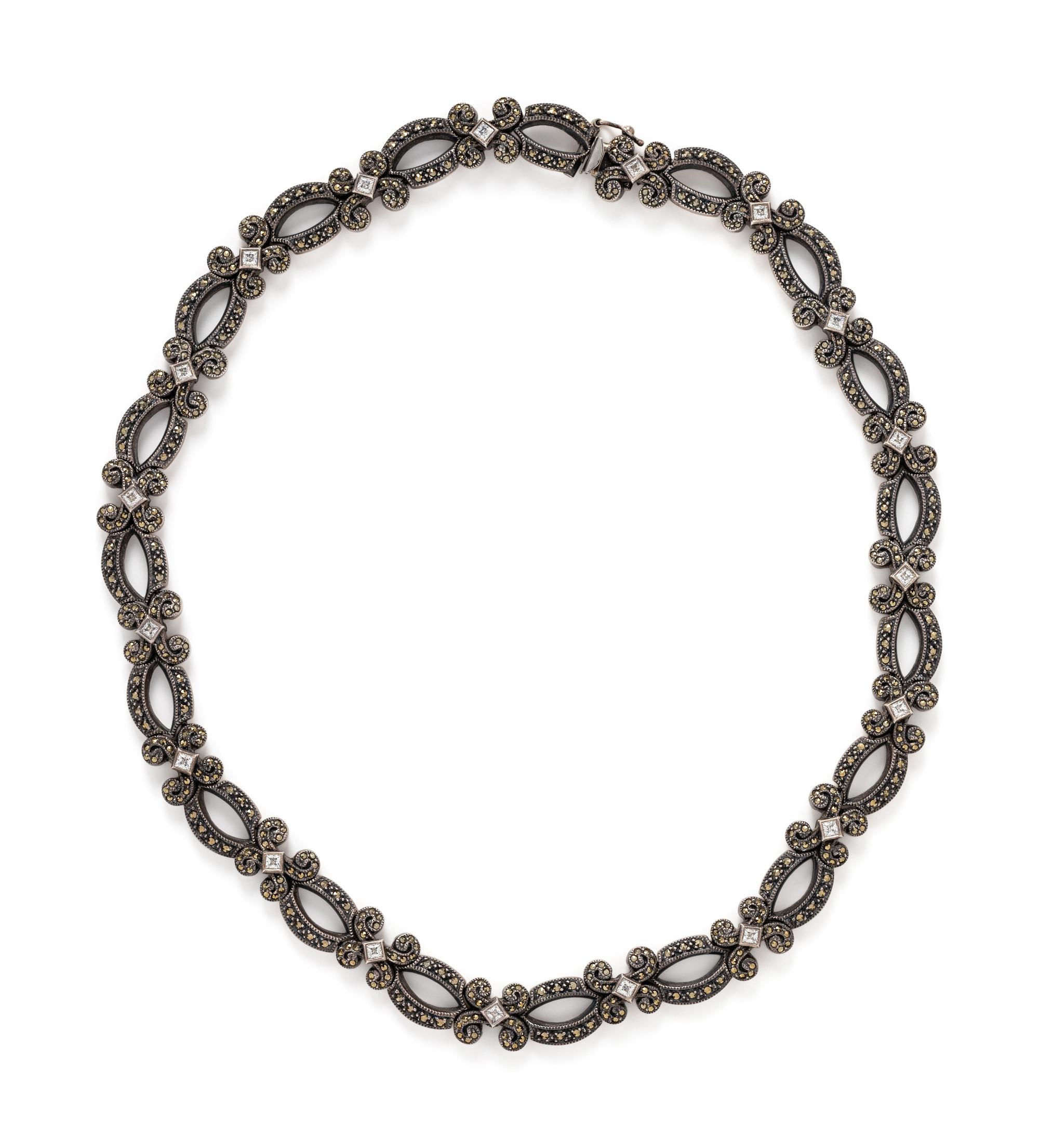 COLLECTION OF MARCASITE JEWELRY WITH MONOGRAMMED PIN