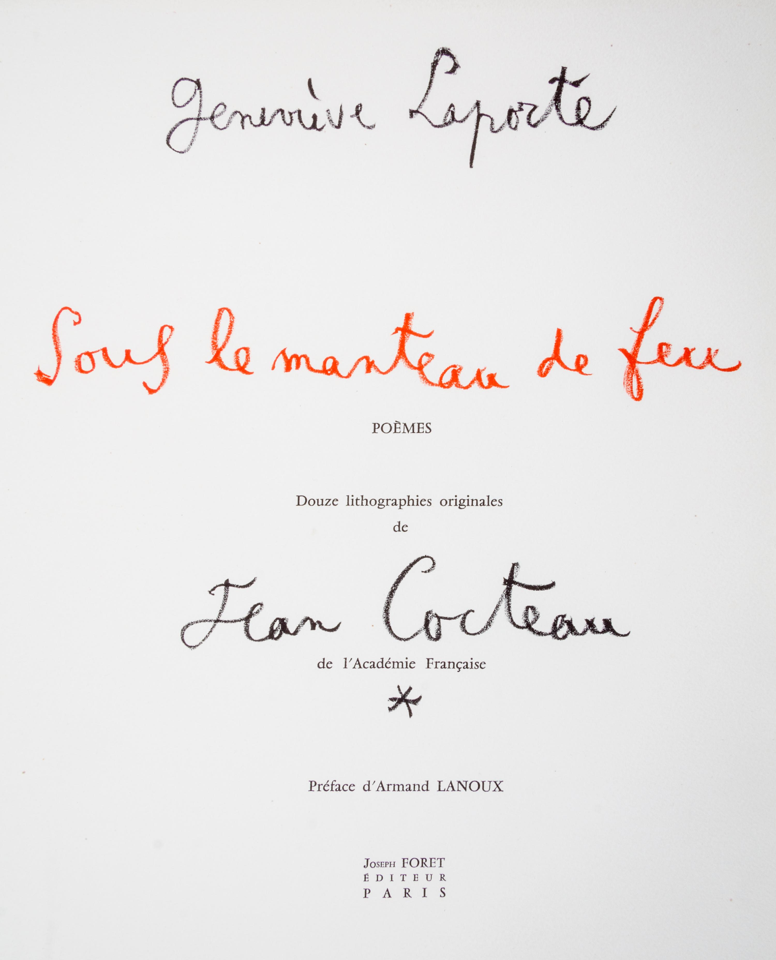 (COCTEAU, JEAN) LAPORTE, GENEVIEVE. Sous le manteau de feu. Paris, 1955. Limited, signed.
